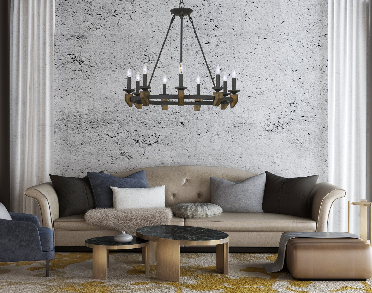 60W X 9 Cruz Metal/Wood Chandelier