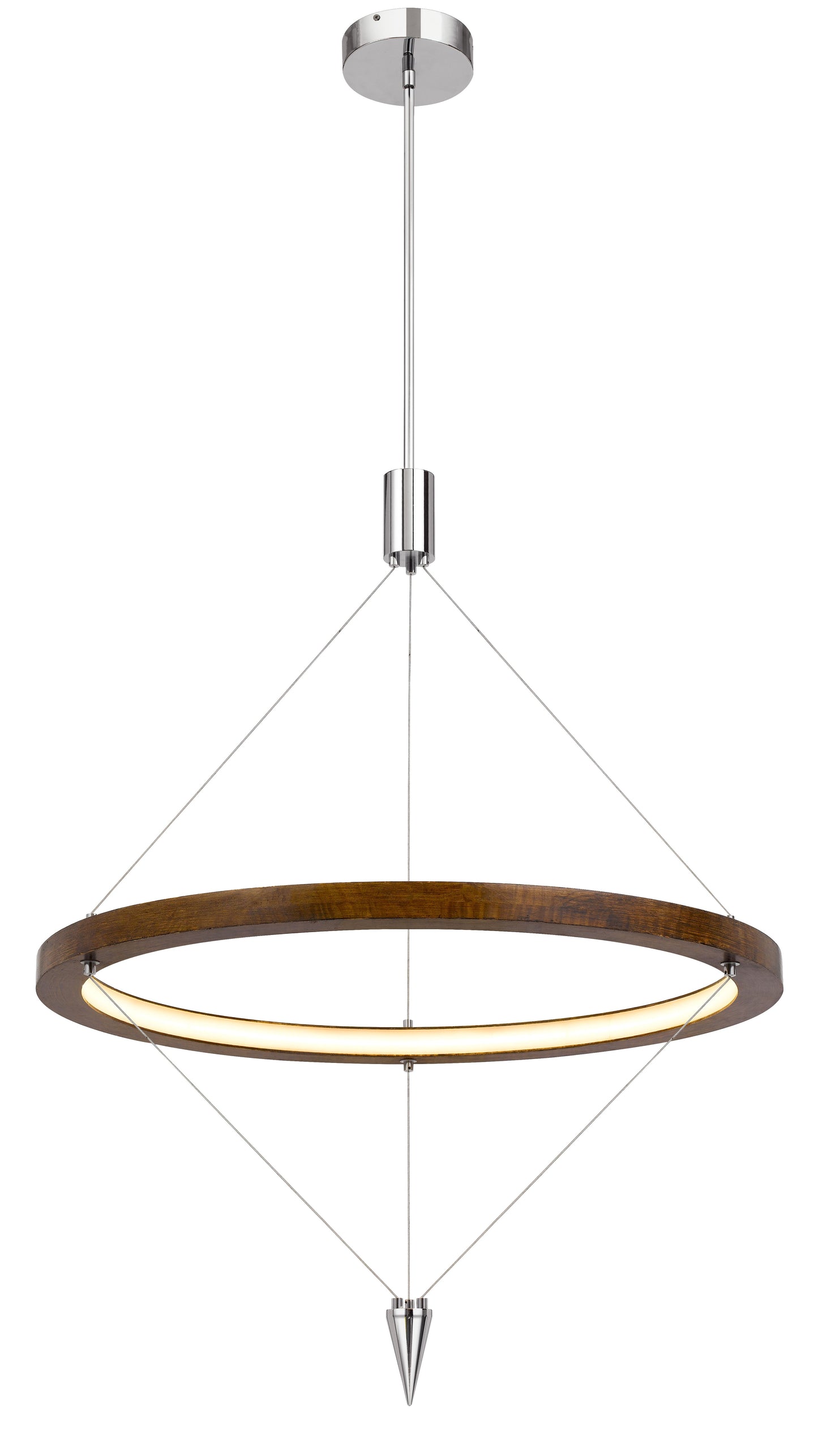 Viterbo Integrated Dimmable Led Pine Wood Pendant Fixture With Suspended Steel Braided Wire. 24W, 1920 Lumen, 3000K