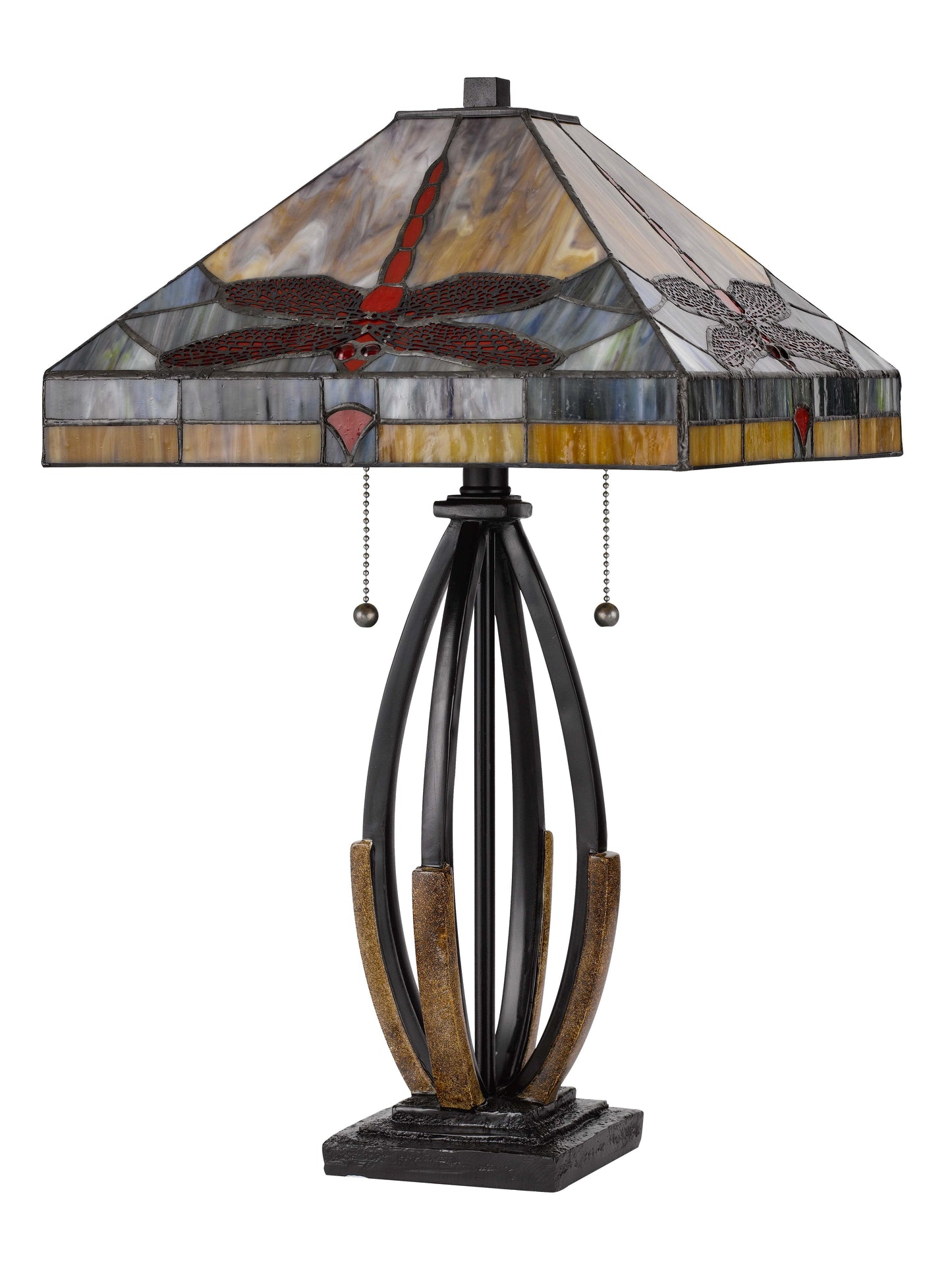 60W X 2 Tiffany Table Lamp With Pull Chain Switch And Metal And Resin Lamp Body