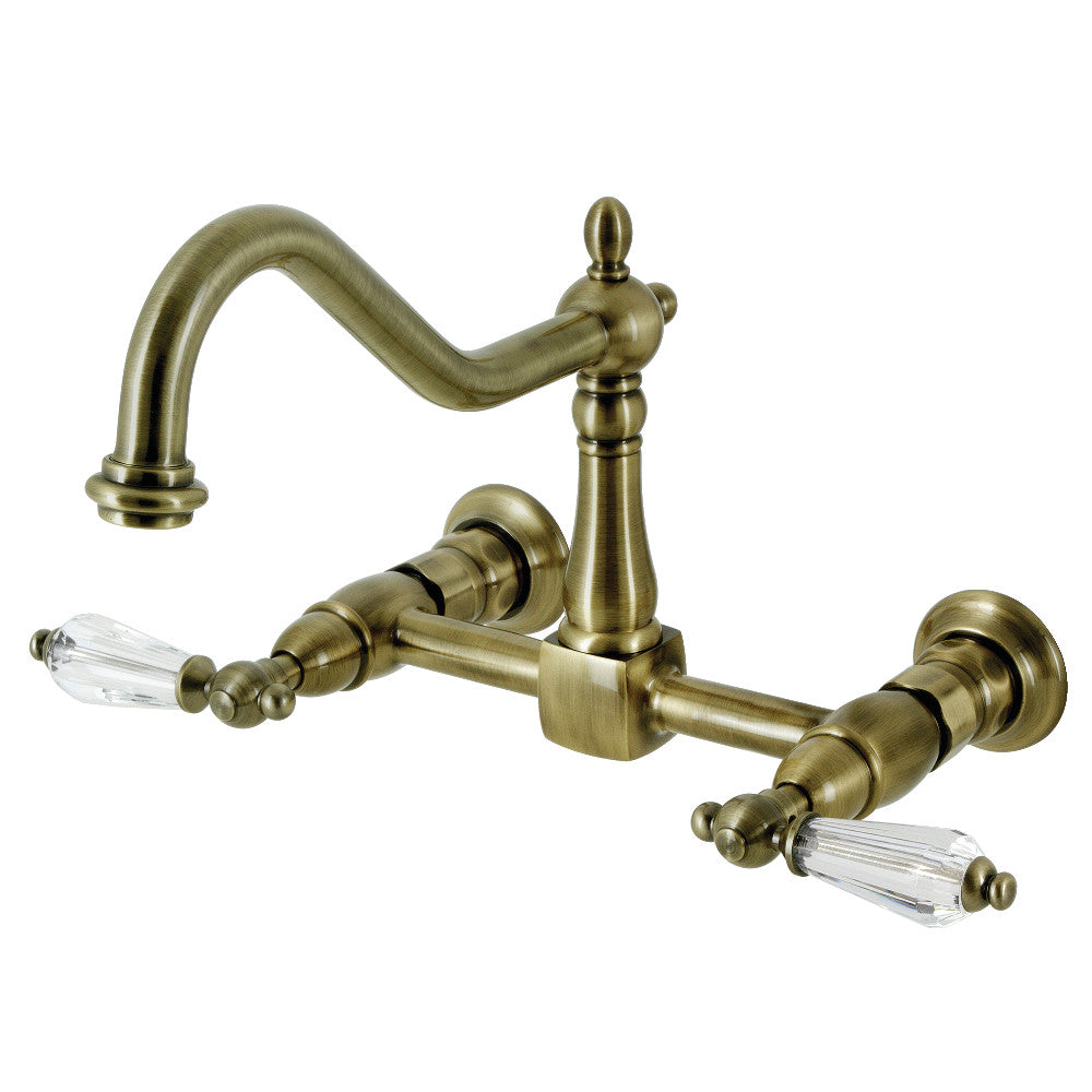 Wilshire Wall Mount Kitchen Faucet in Antique Brass