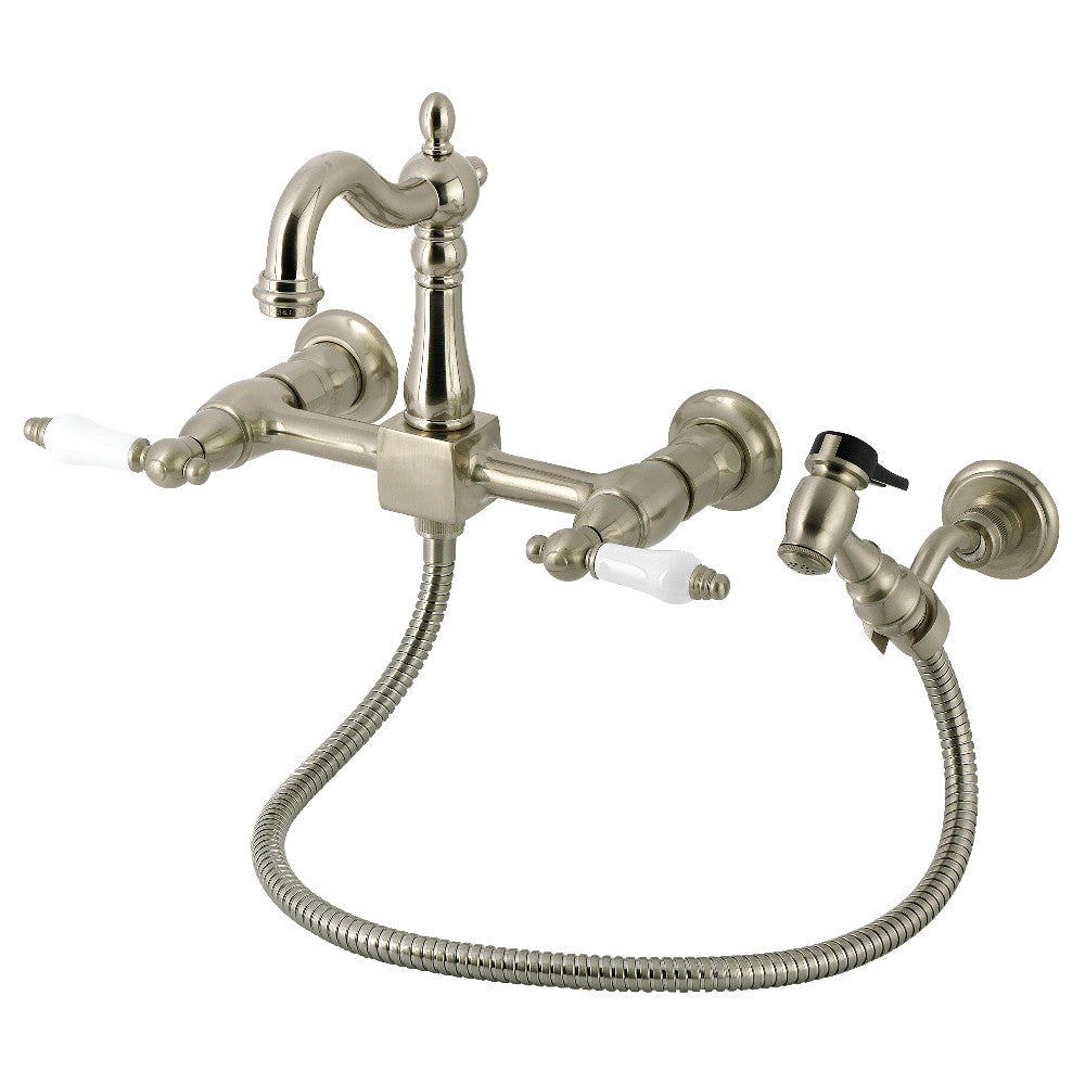 Heritage Wall Mount Kitchen Faucet in Brushed Nickel