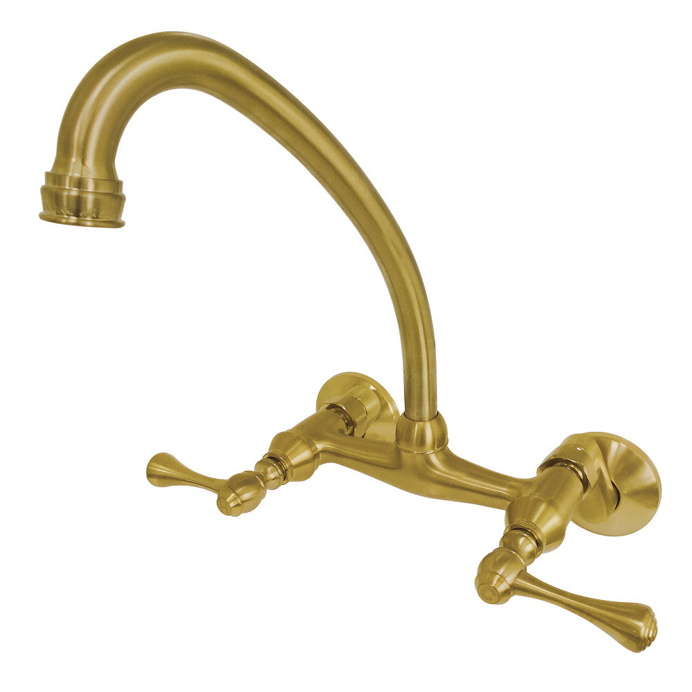 Kingston Wall Mount Kitchen Faucet in Brushed Brass
