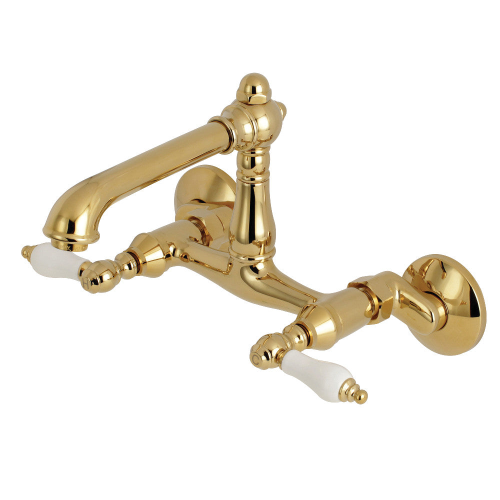 English Country Wall Mount Kitchen Faucet in Polished Brass