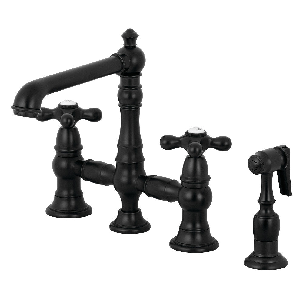 English Country Bridge Kitchen Faucet in Matte Black