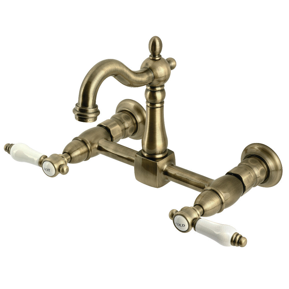Bel-Air Wall Mount Kitchen Faucet in Antique Brass
