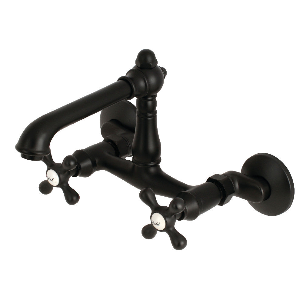 English Country Wall Mount Kitchen Faucet in Matte Black