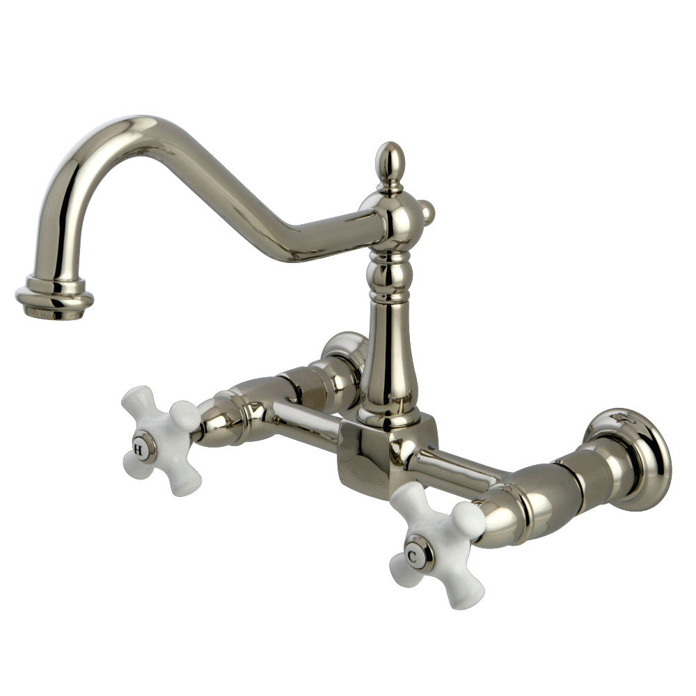 Heritage Wall Mount Kitchen Faucet in Polished Nickel