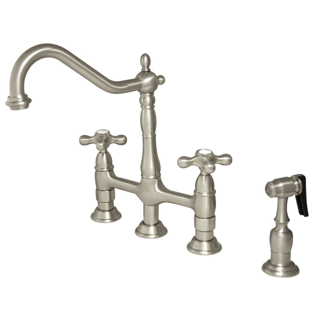 Heritage Bridge Kitchen Faucet in Brushed Nickel