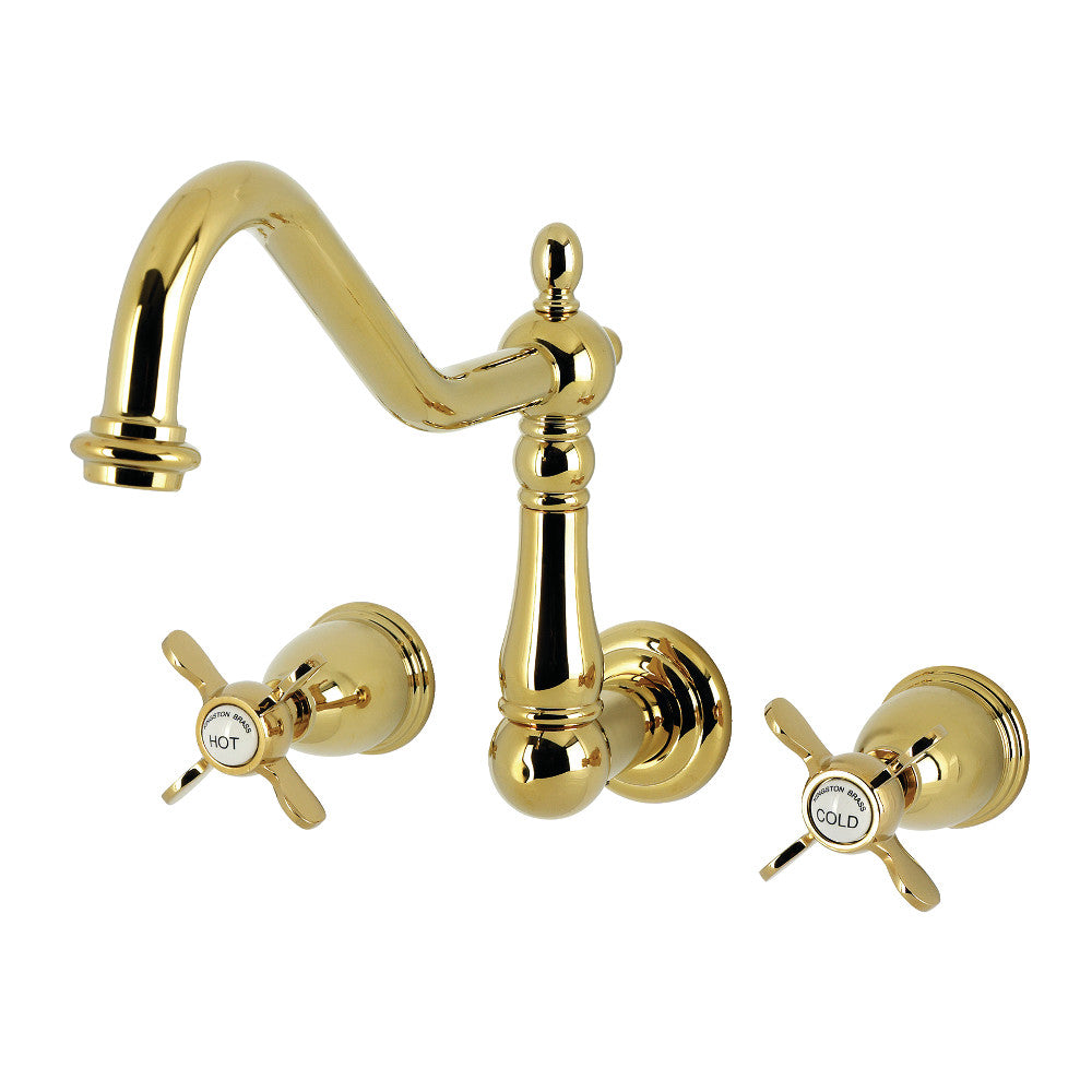 Essex Wall Mount Kitchen Faucet in Polished Brass