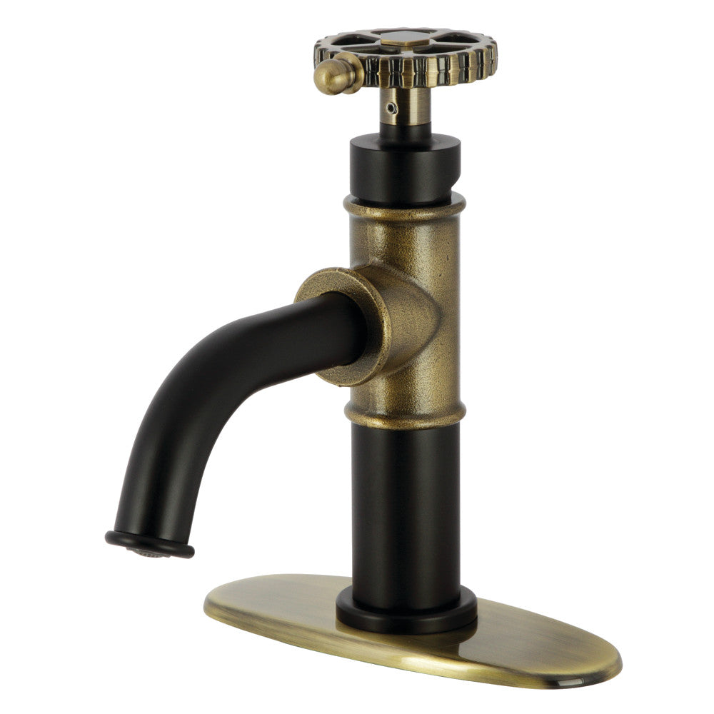 Fuller Single-Hole Bathroom Faucet in Matte Black/Antique Brass