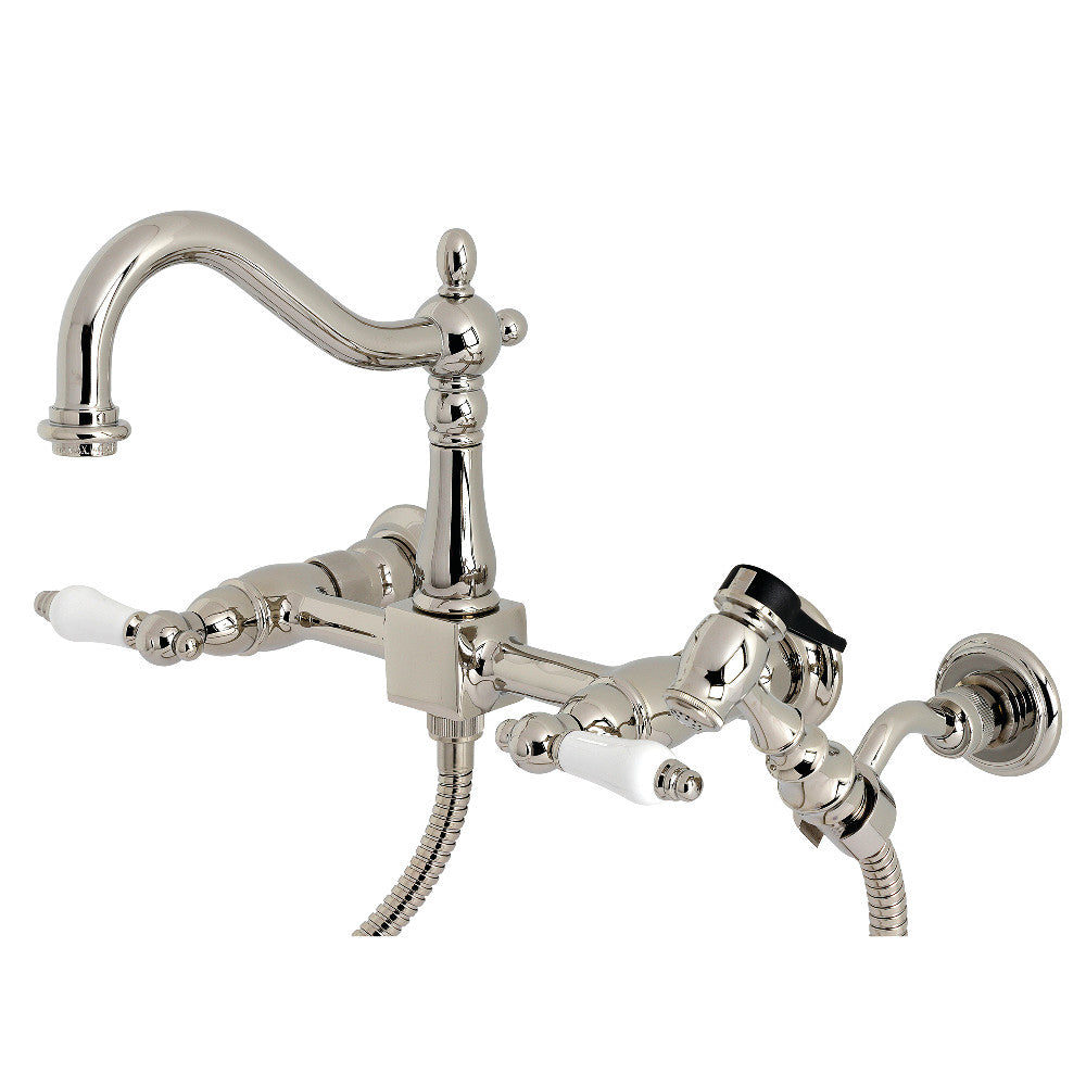 Heritage Wall Mount Kitchen Faucet in Polished Nickel