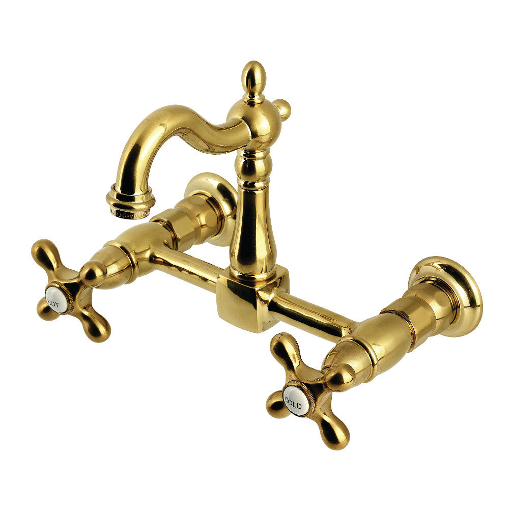 Heritage Wall Mount Kitchen Faucet in Brushed Brass