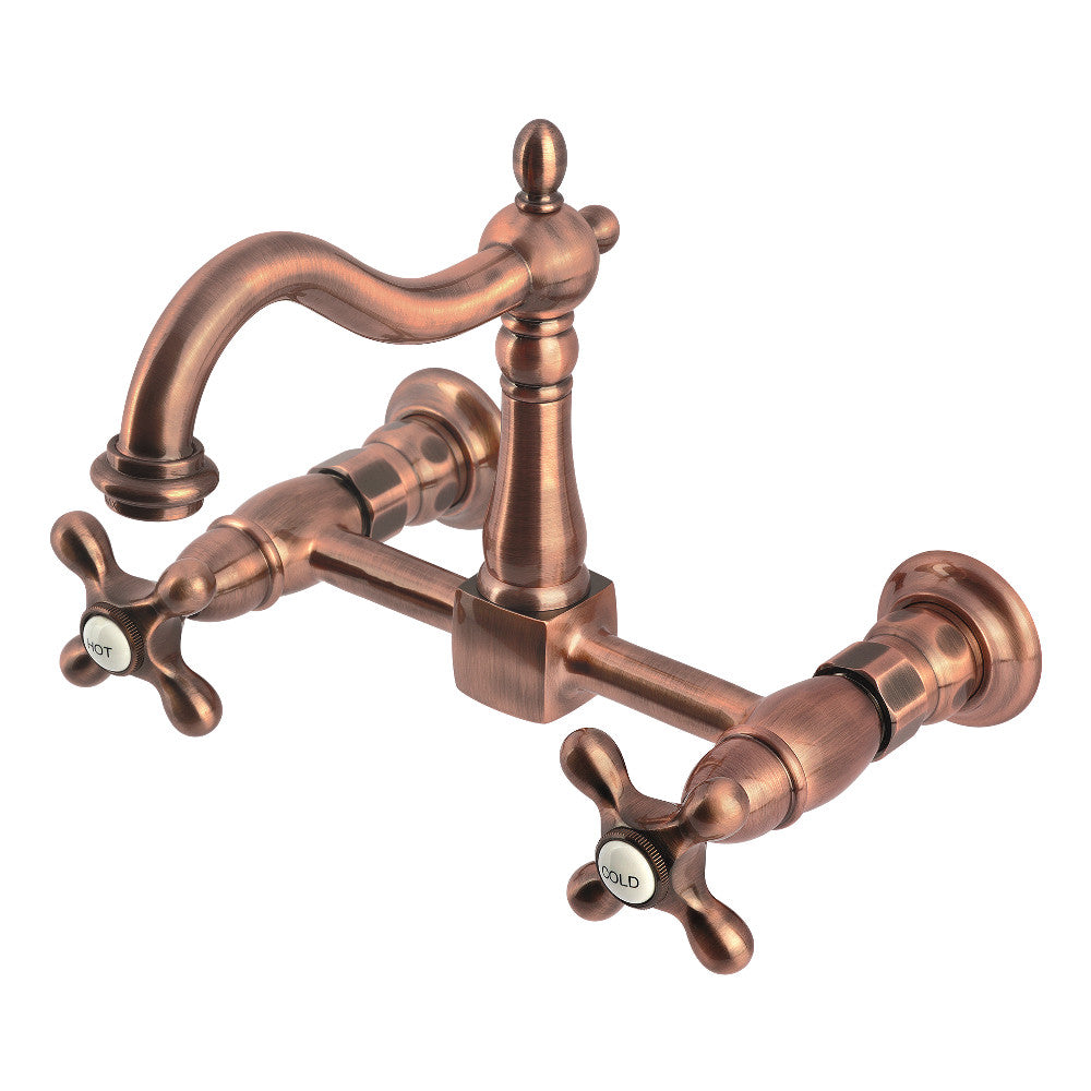 Heritage Wall Mount Kitchen Faucet in Antique Copper