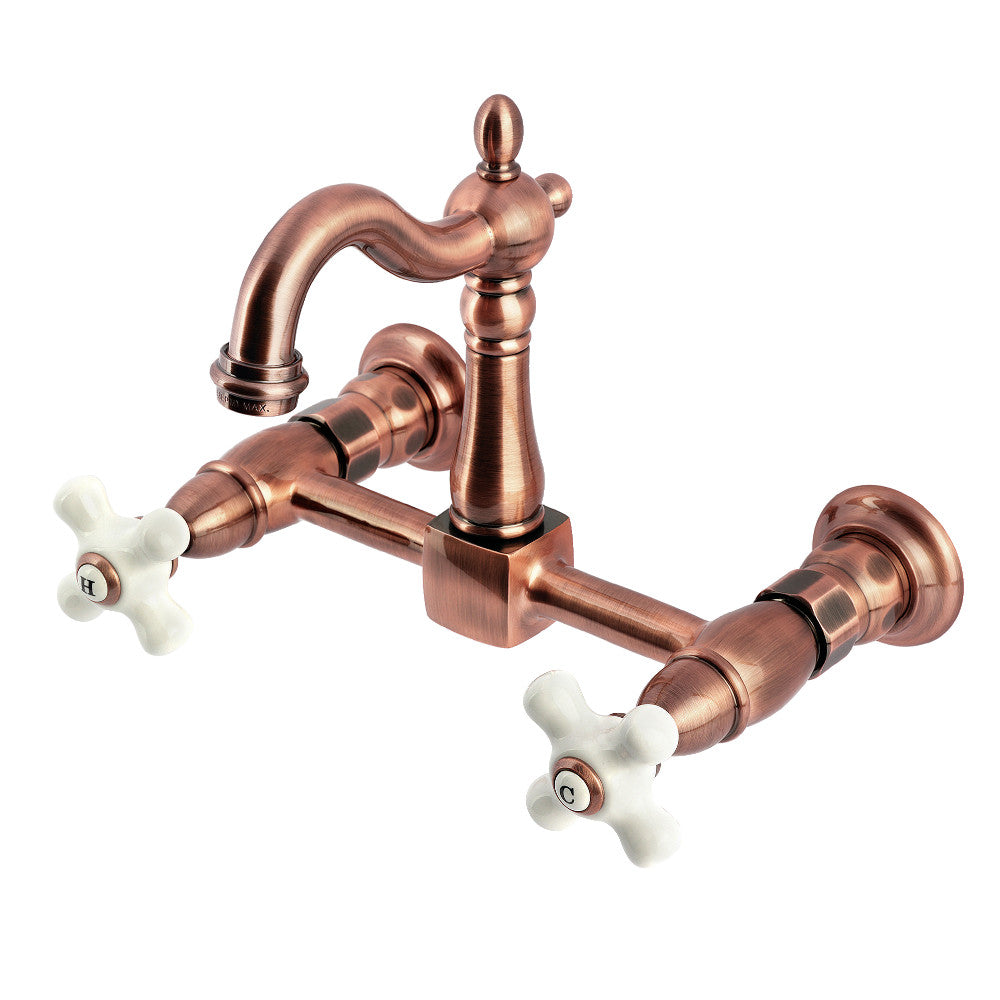 Heritage Wall Mount Kitchen Faucet in Antique Copper