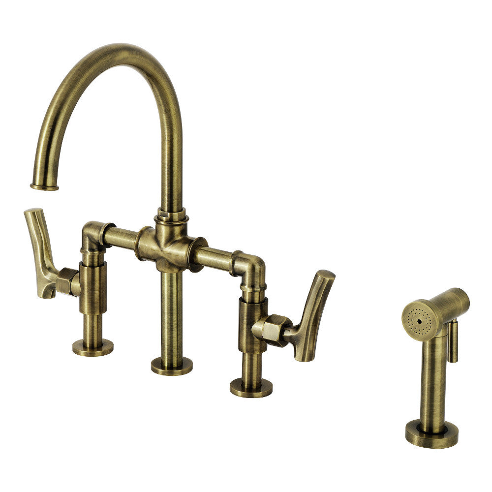 Hallerbos Bridge Kitchen Faucet in Antique Brass