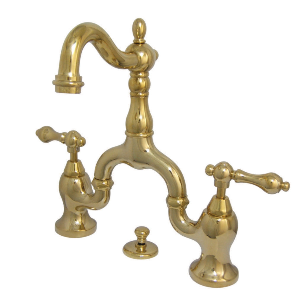 English Country Bridge Bathroom Faucet in Polished Brass