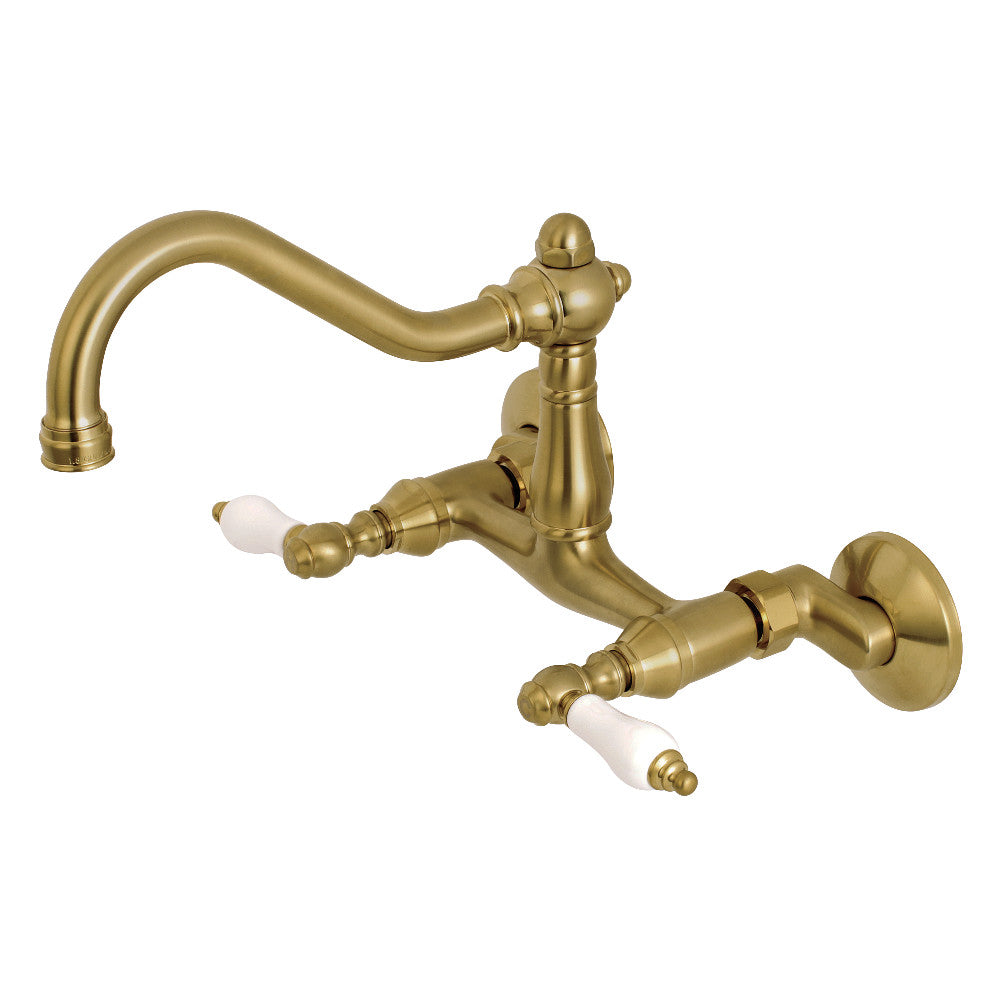 Vintage Wall Mount Kitchen Faucet in Brushed Brass