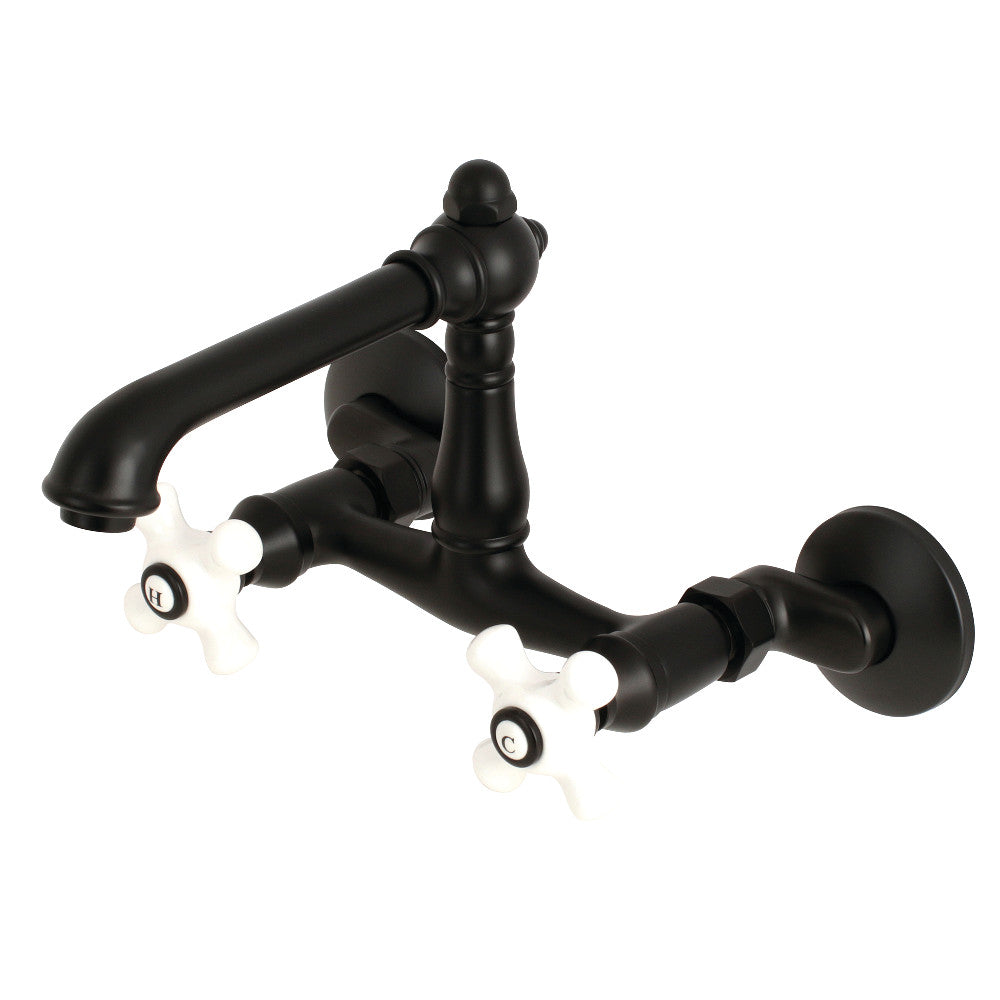 English Country Wall Mount Kitchen Faucet in Matte Black