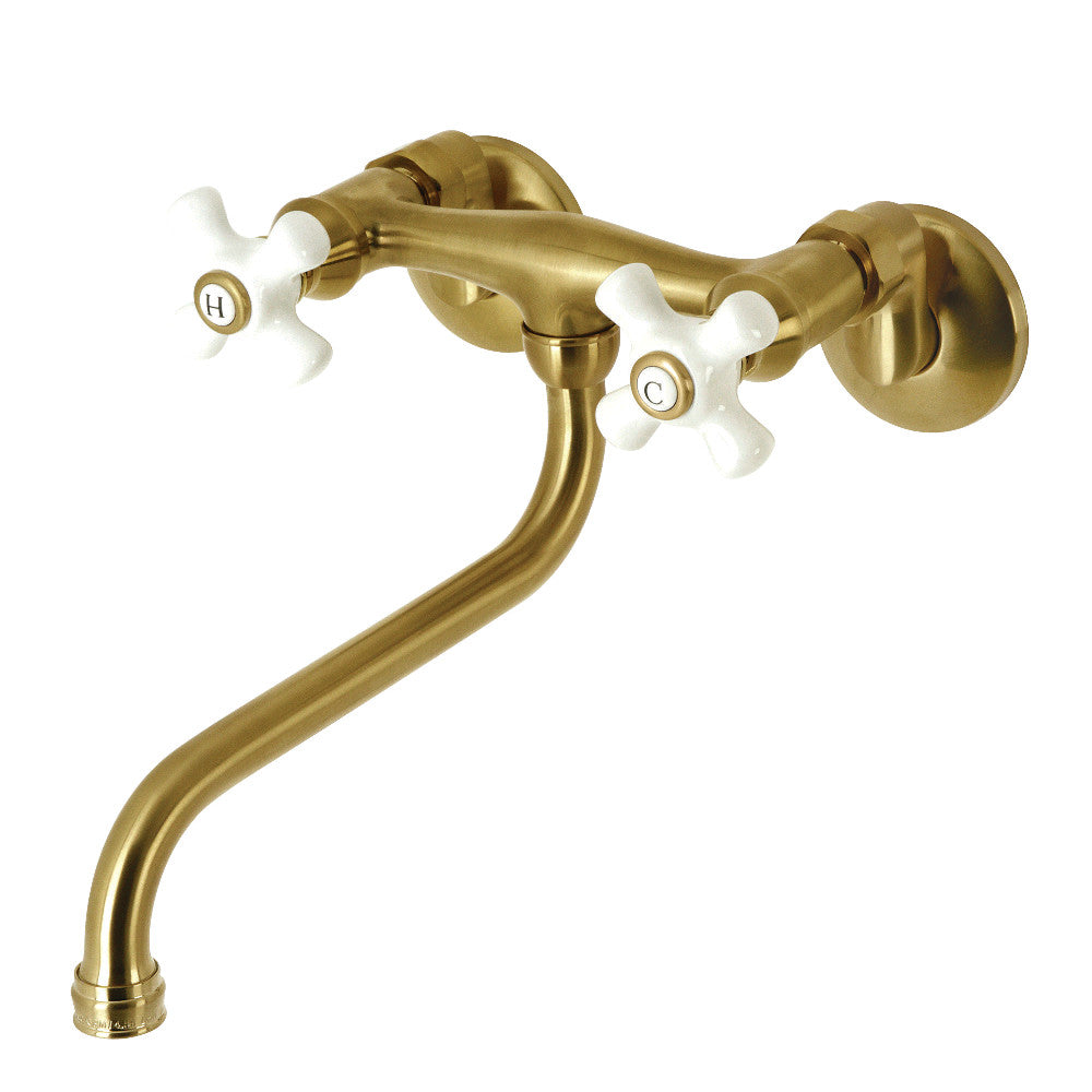 Kingston Wall-Mount Bathroom Faucet in Brushed Brass