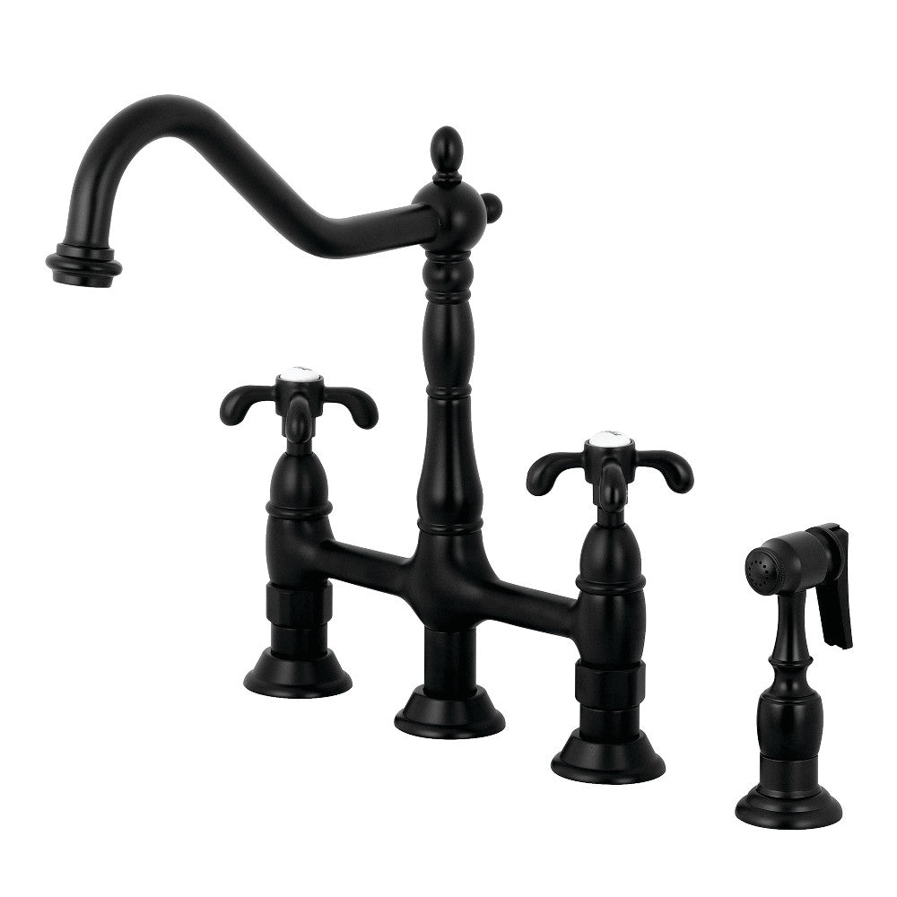 French Country Bridge Kitchen Faucet in Matte Black
