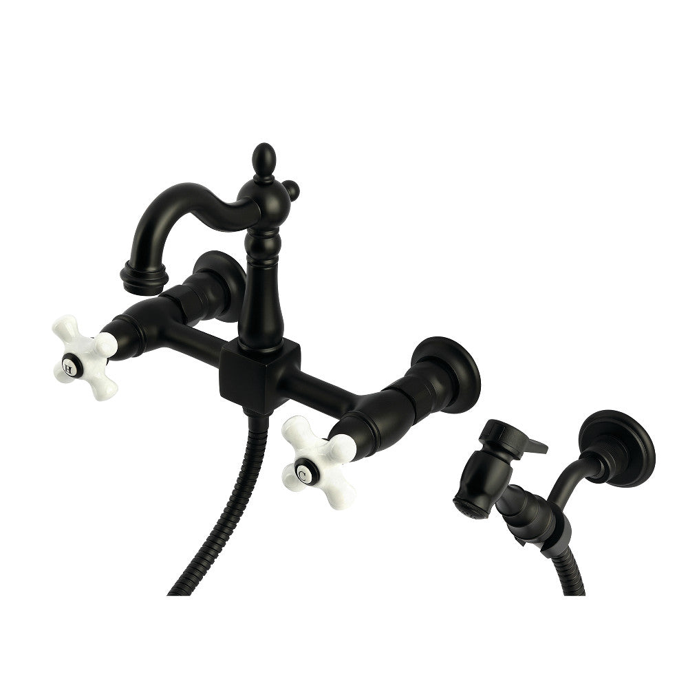 Heritage Wall Mount Kitchen Faucet in Matte Black