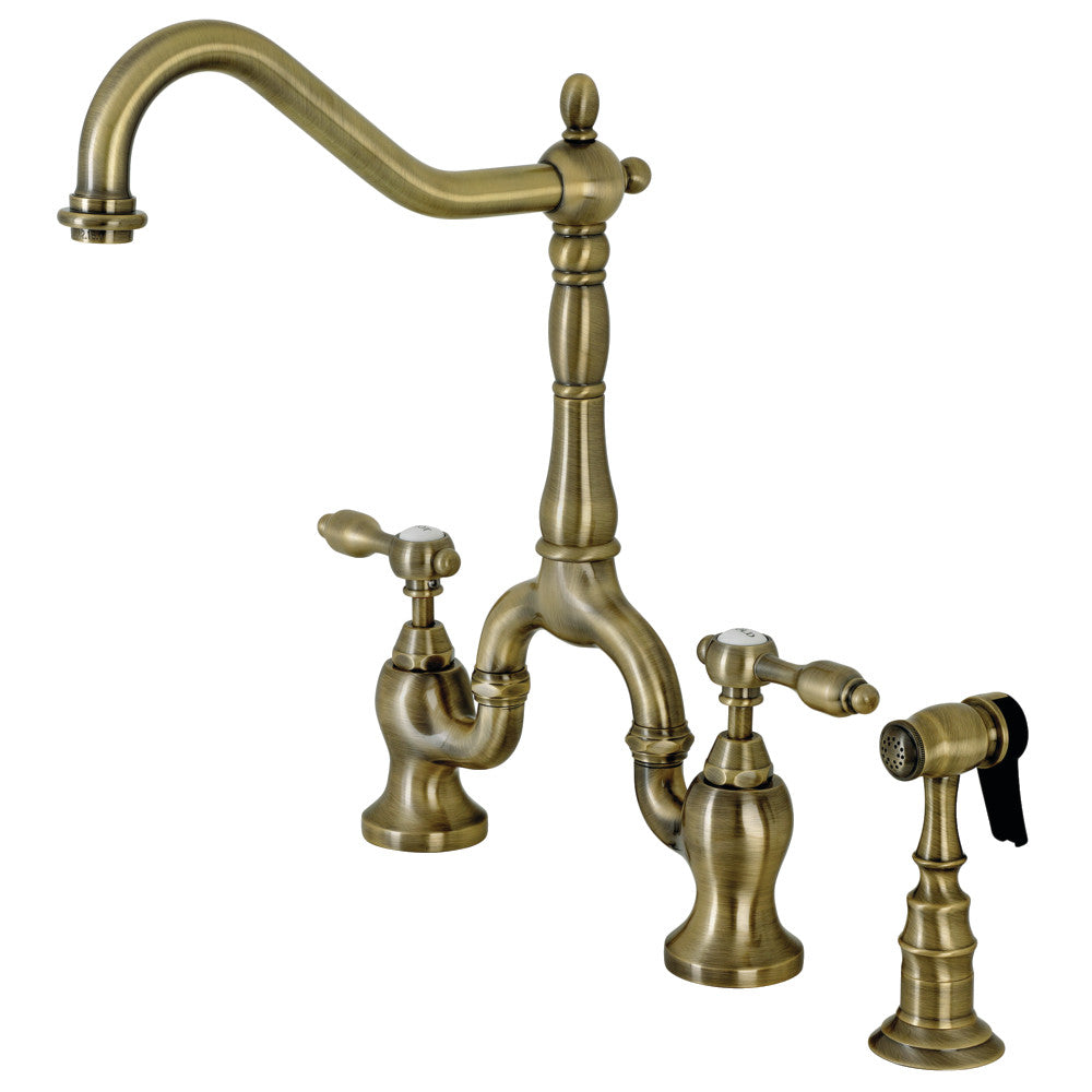 Tudor Bridge Kitchen Faucet in Antique Brass