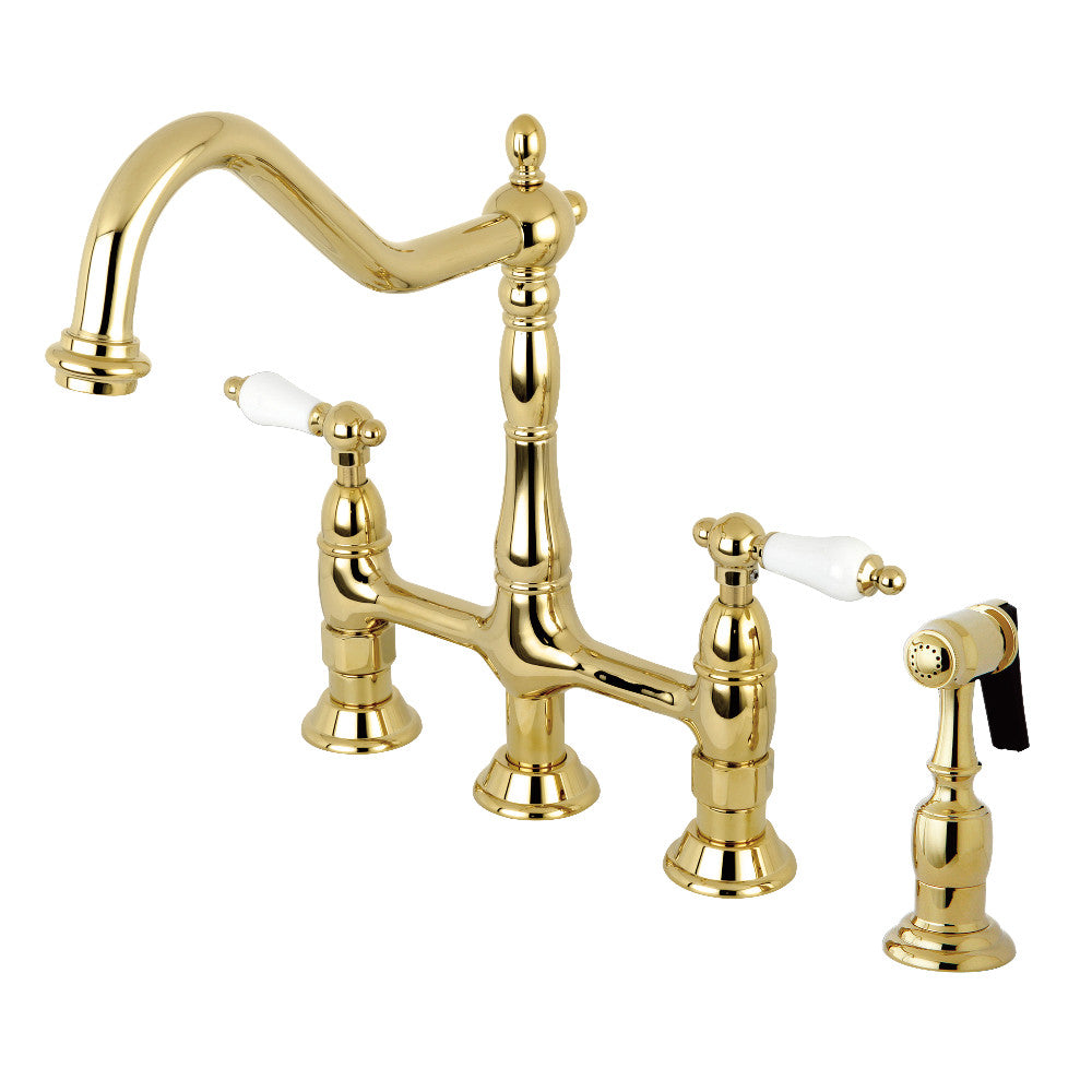 Heritage Bridge Kitchen Faucet in Polished Brass