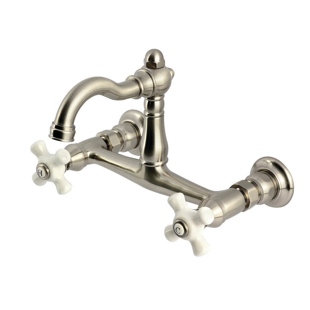Vintage Wall Mount Kitchen Faucet in Brushed Nickel