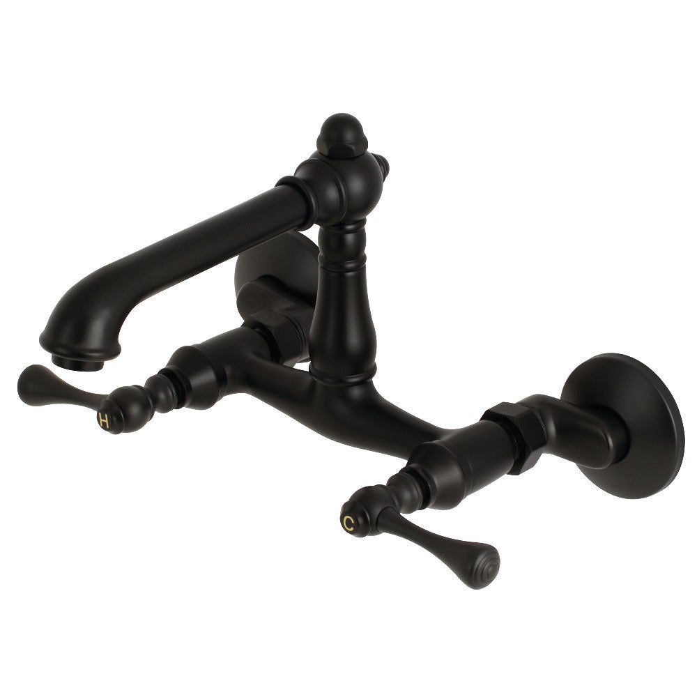 English Country Wall Mount Kitchen Faucet in Matte Black