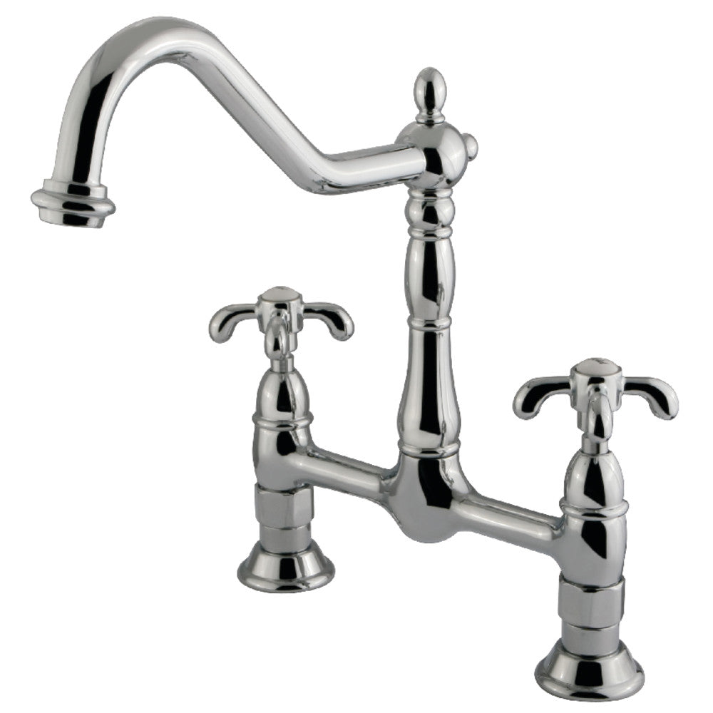 French Country Bridge Kitchen Faucet in Polished Chrome