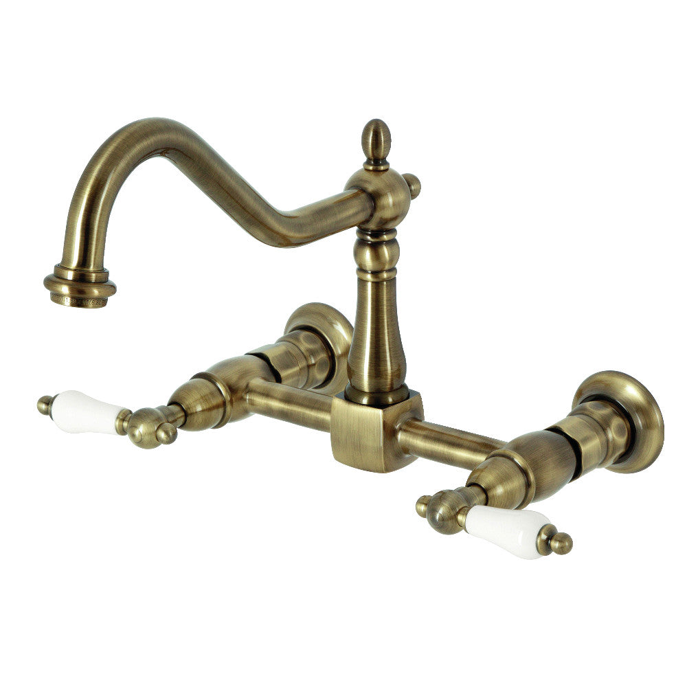 Heritage Wall Mount Kitchen Faucet in Antique Brass