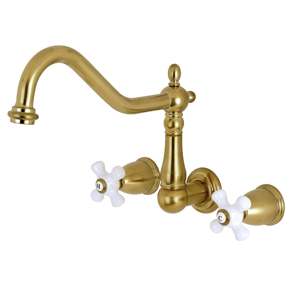 Heritage Wall Mount Kitchen Faucet in Brushed Brass