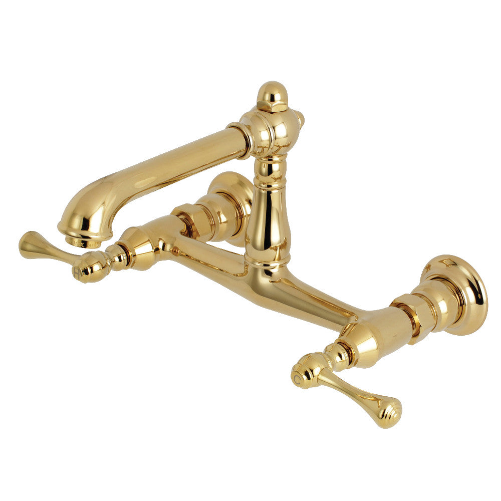 English Country Wall-Mount Bathroom Faucet in Polished Brass