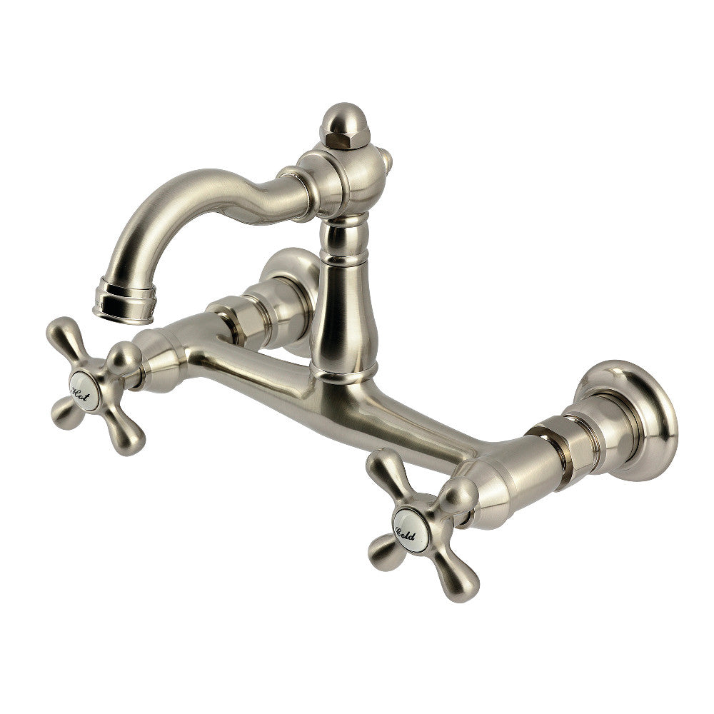Vintage Wall Mount Kitchen Faucet in Brushed Nickel