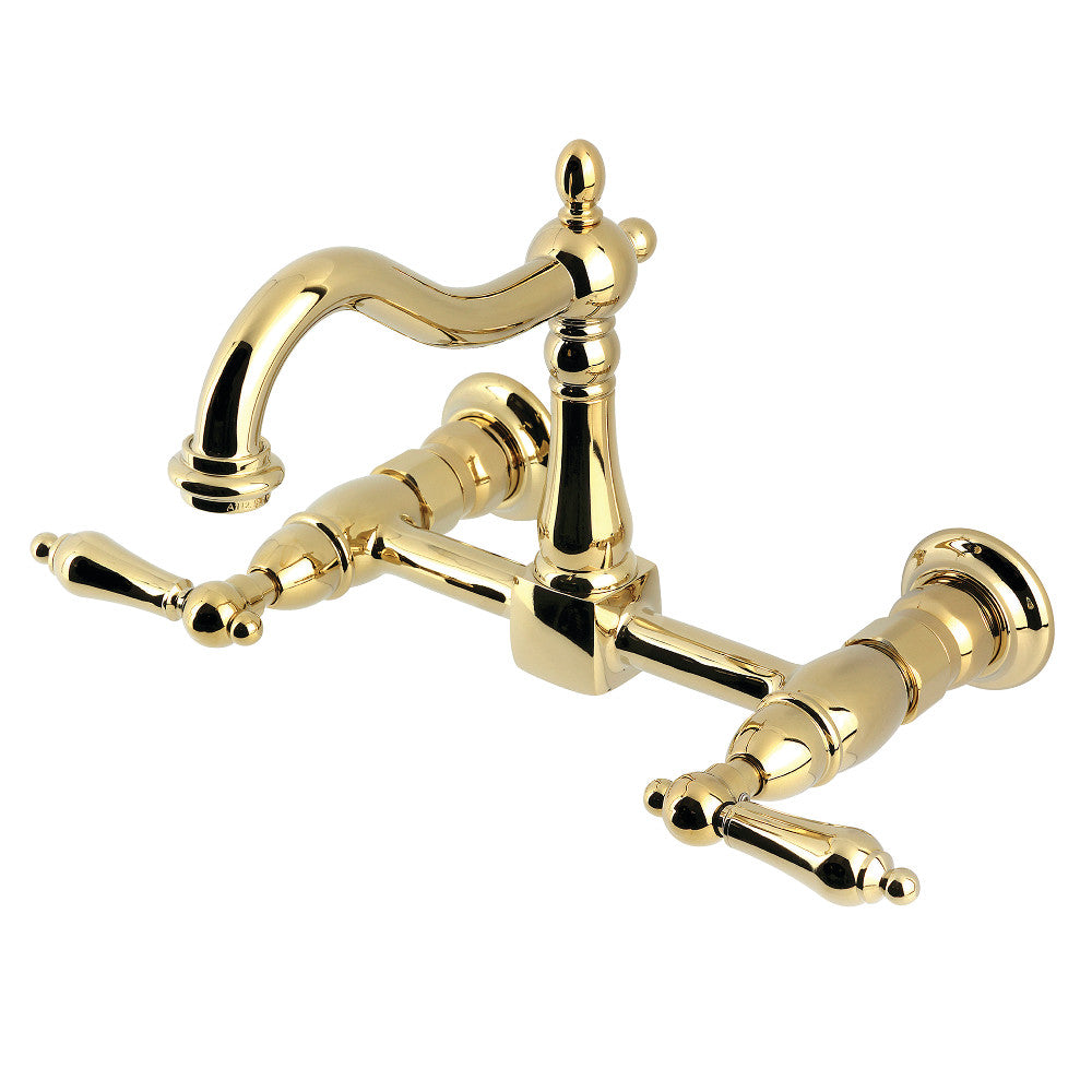 Heritage Wall Mount Kitchen Faucet in Polished Brass