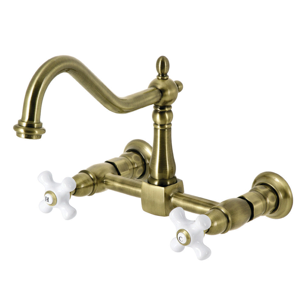 Heritage Wall Mount Kitchen Faucet in Antique Brass