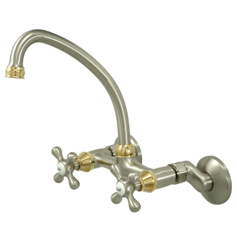 Kingston Wall Mount Kitchen Faucet in Brushed Nickel/Polished Brass