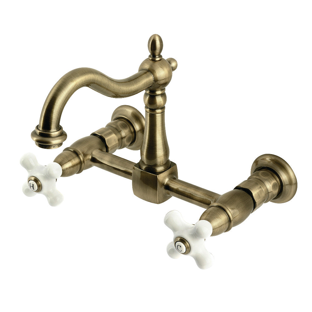 Heritage Wall Mount Kitchen Faucet in Antique Brass