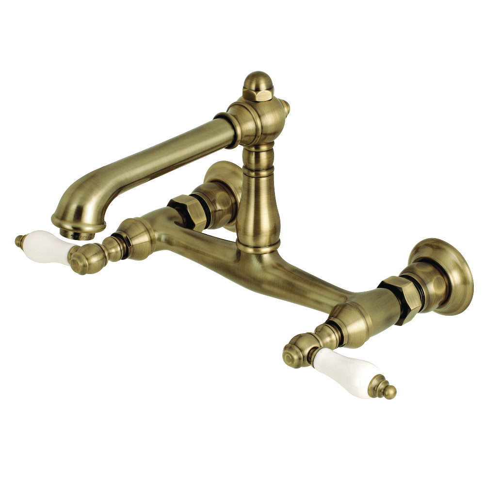 English Country Wall-Mount Bathroom Faucet in Antique Brass