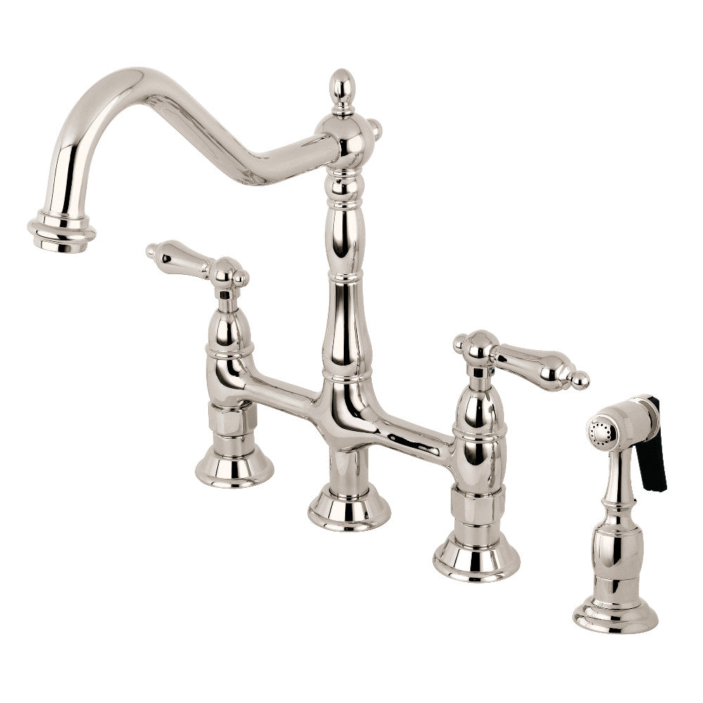 Heritage Bridge Kitchen Faucet in Polished Nickel