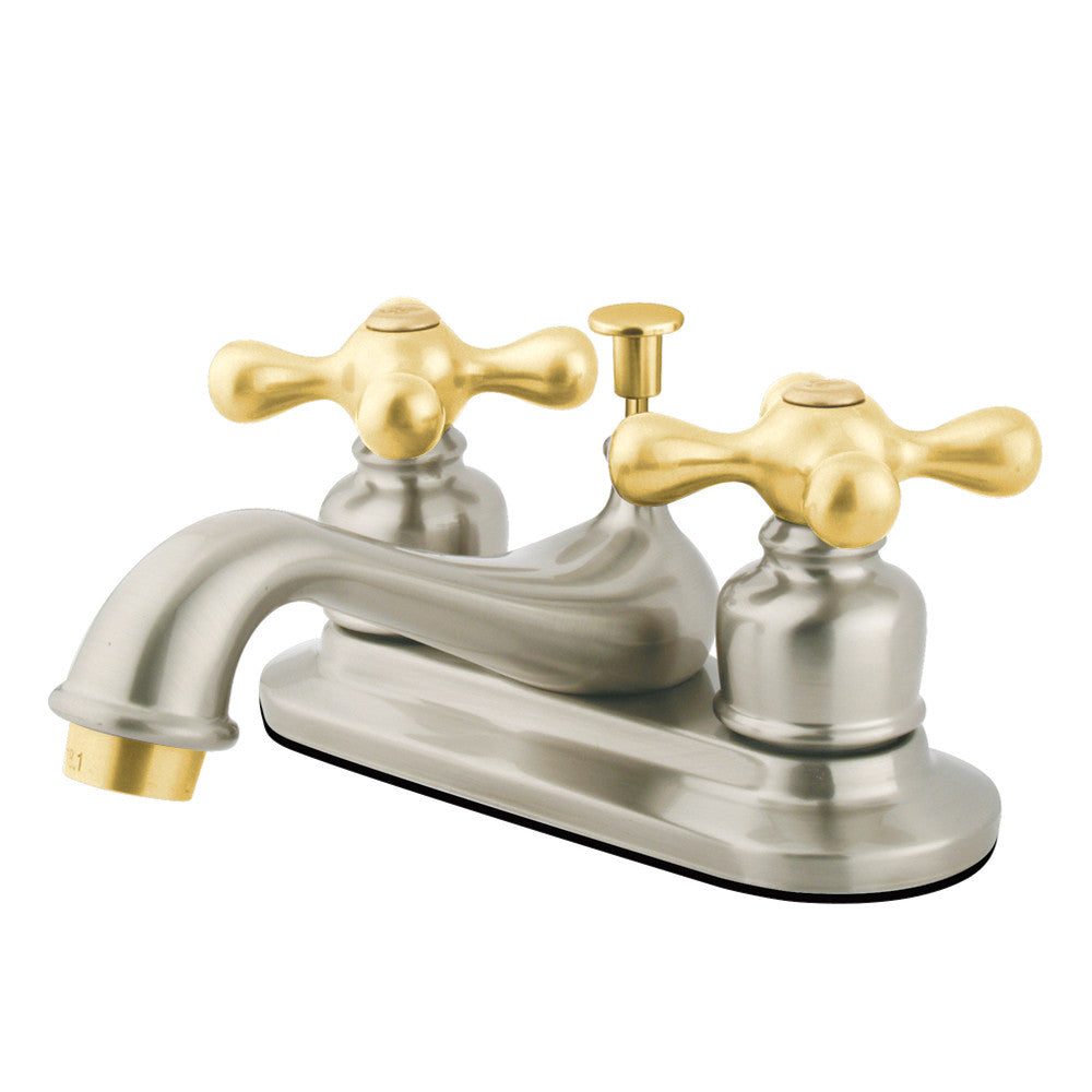 Restoration 4 Inch Centerset Bathroom Faucet in Brushed Nickel/Polished Brass