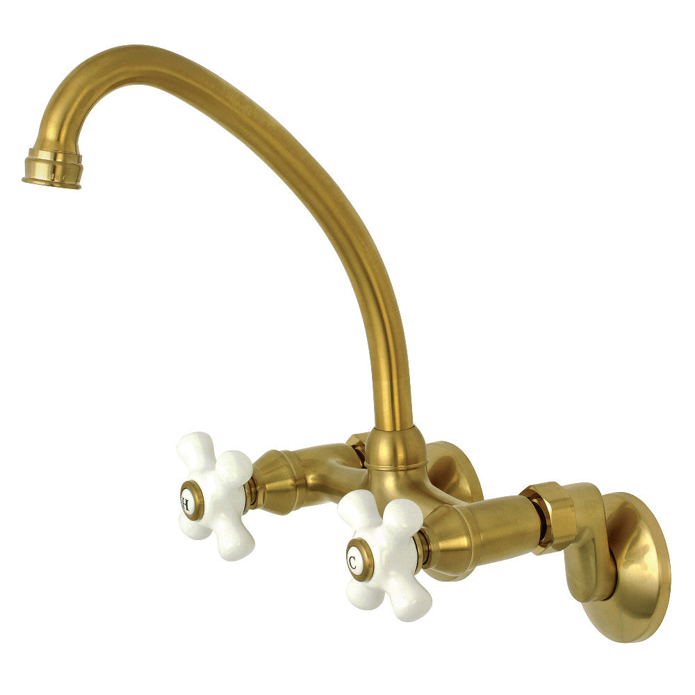 Kingston Wall Mount Kitchen Faucet in Brushed Brass