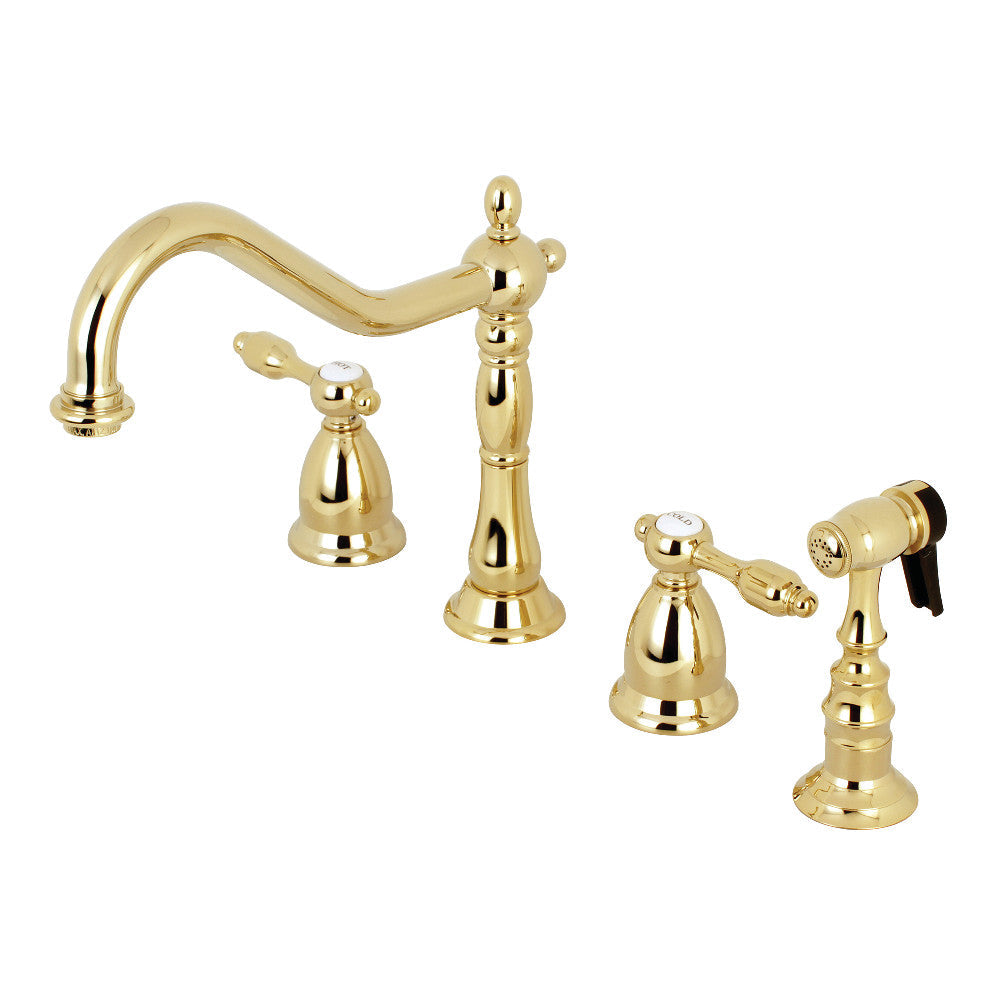 Tudor Widespread Kitchen Faucet in Polished Brass