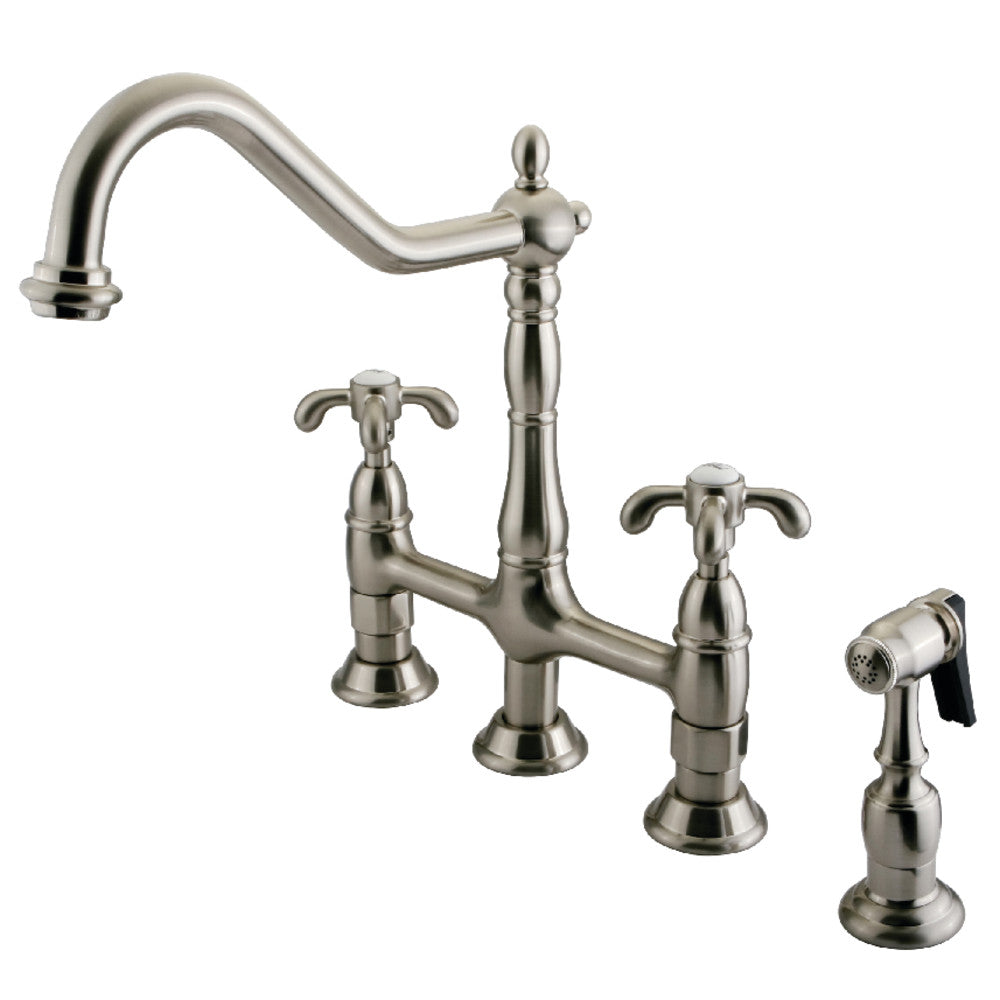 French Country Bridge Kitchen Faucet in Brushed Nickel