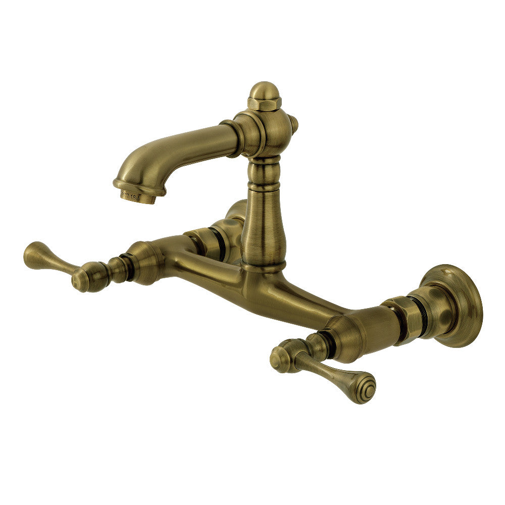 English Country Wall-Mount Bathroom Faucet in Antique Brass