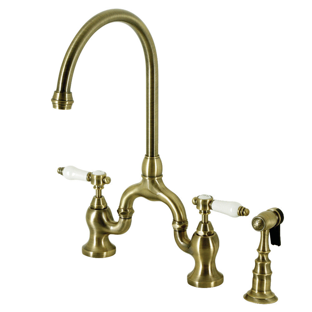 Bel-Air Bridge Kitchen Faucet in Antique Brass