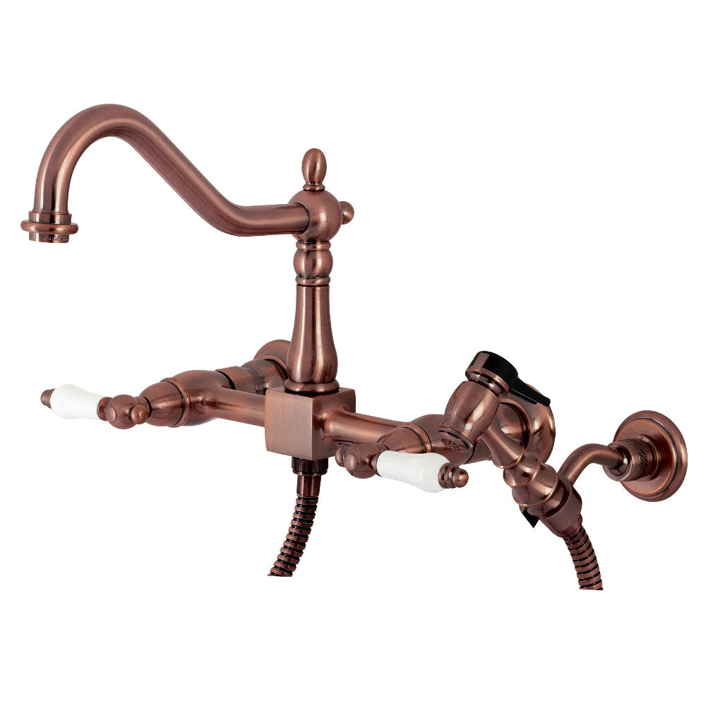 Heritage Wall Mount Kitchen Faucet in Antique Copper