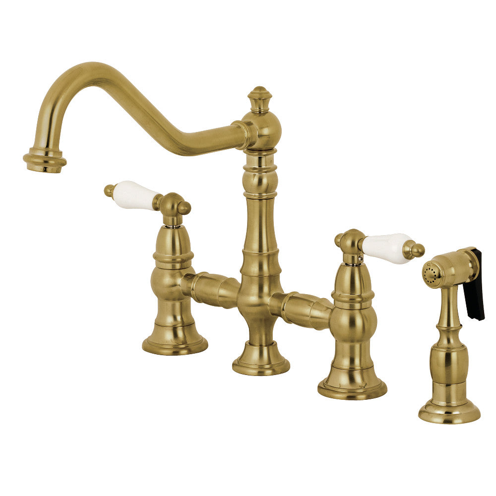 Restoration Bridge Kitchen Faucet in Brushed Brass
