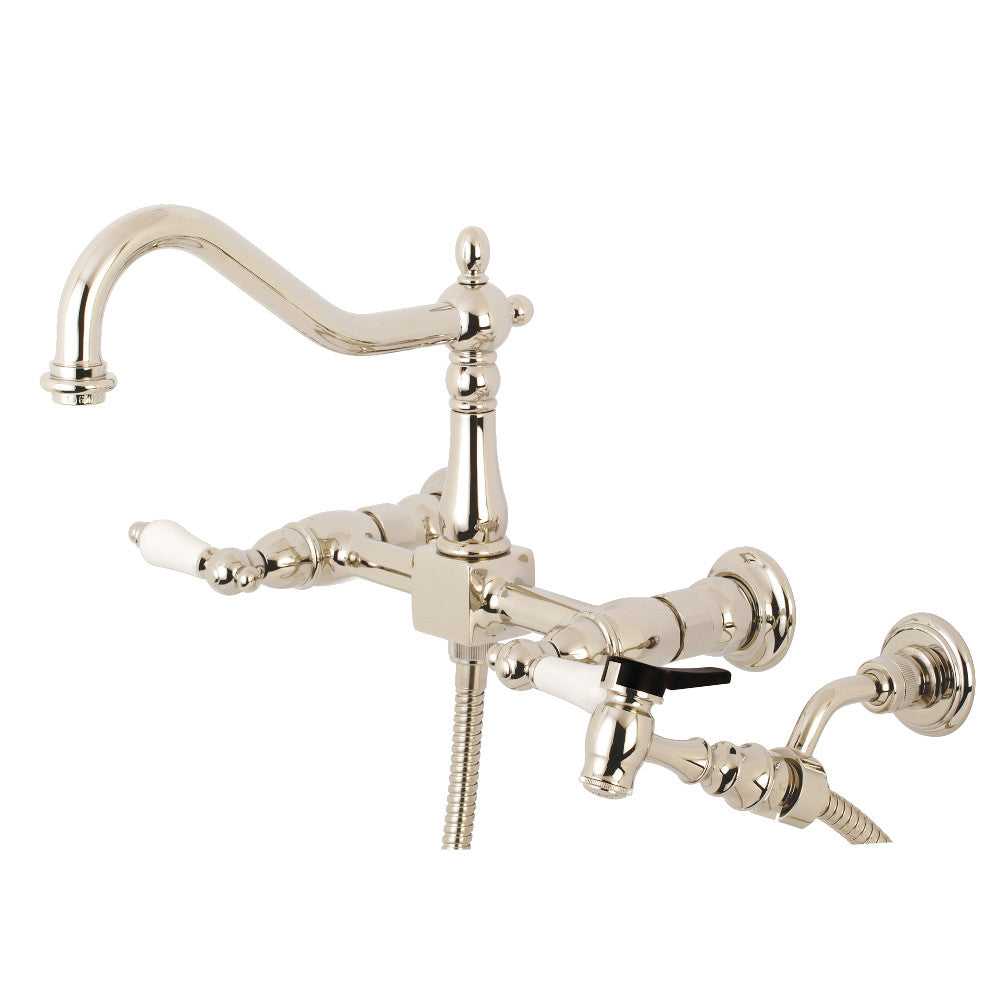 Heritage Wall Mount Kitchen Faucet in Polished Nickel