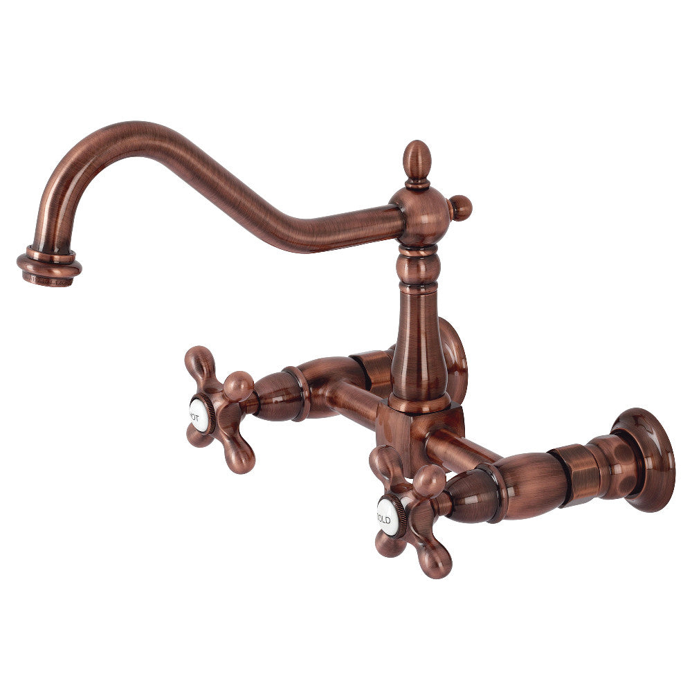 Heritage Wall Mount Kitchen Faucet in Antique Copper